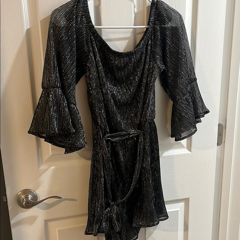 Elegant Black Romper with Bell Sleeves